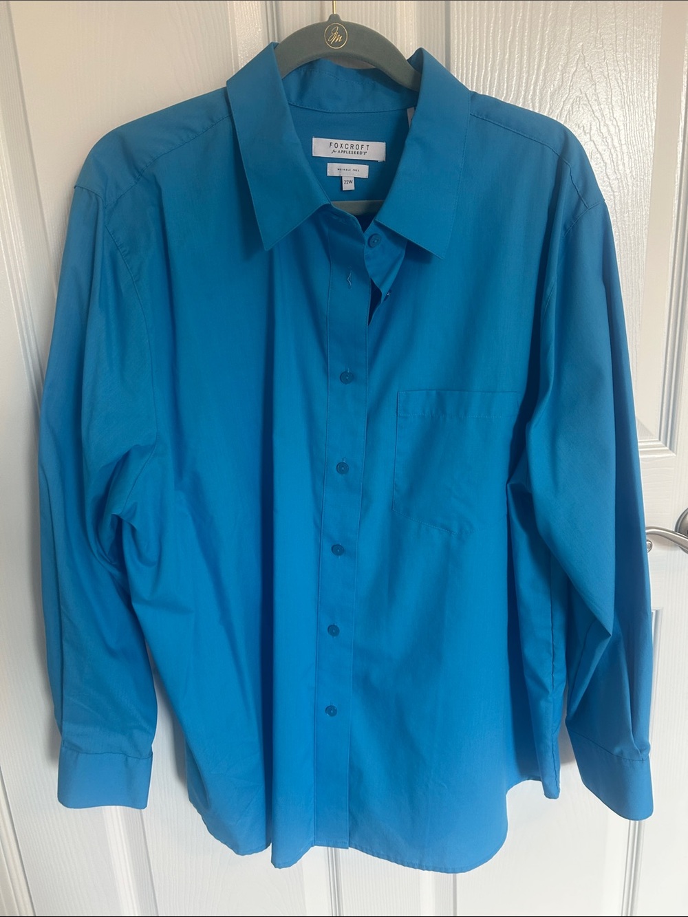 Foxcroft Men’s Teal Blue Long-Sleeve Dress Shirt